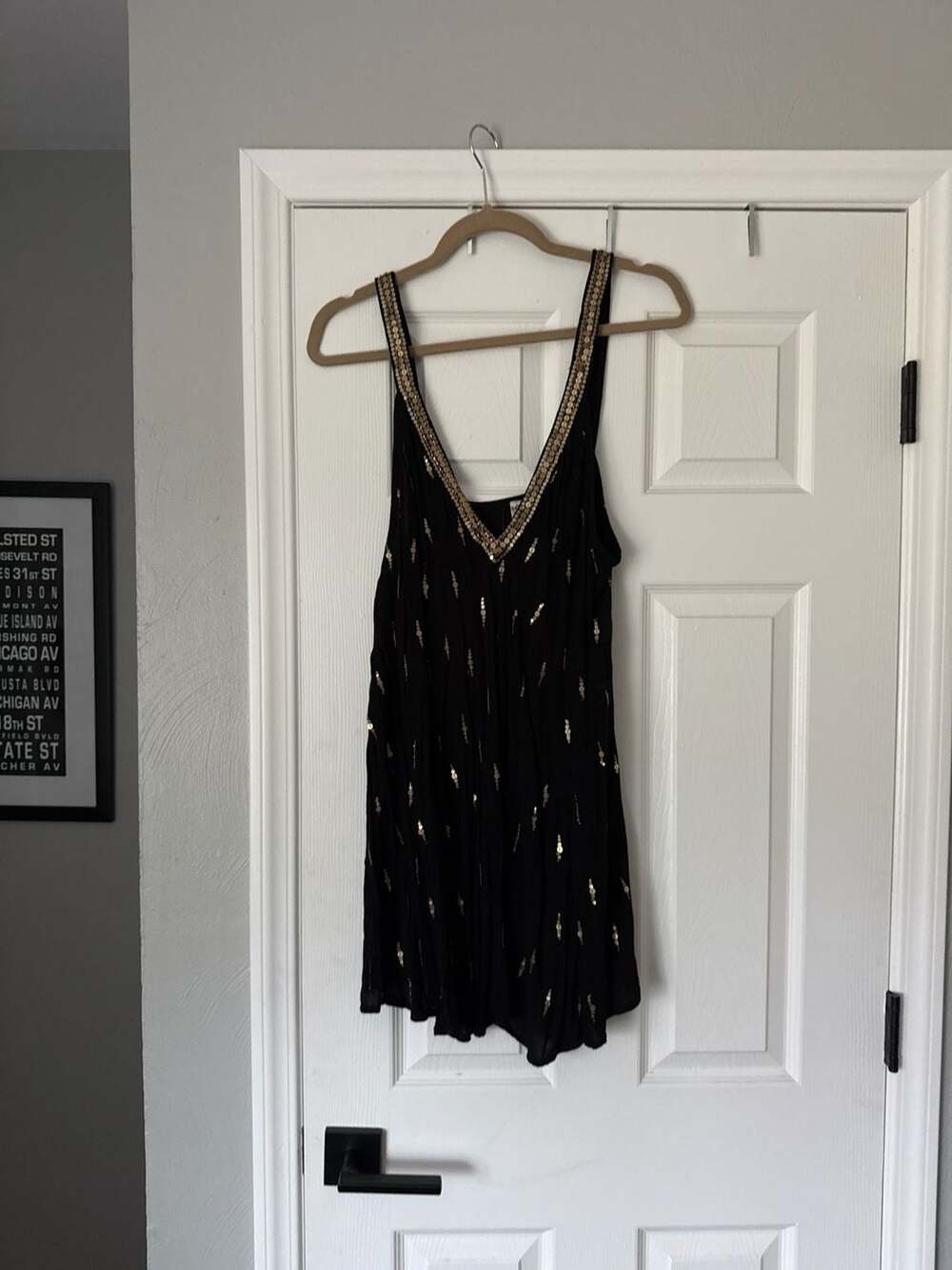Intimately Free People Gold Sequined V-Neck Trapeze Slip Dress